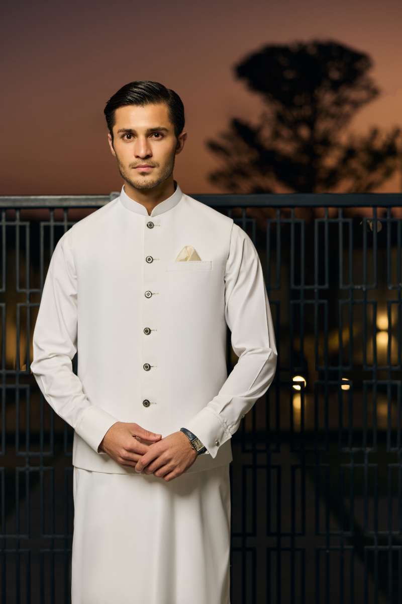 Deepak Perwani - Boski Linen Kurta Shalwar For Men - Ivory - 2 Piece - Studio by TCS
