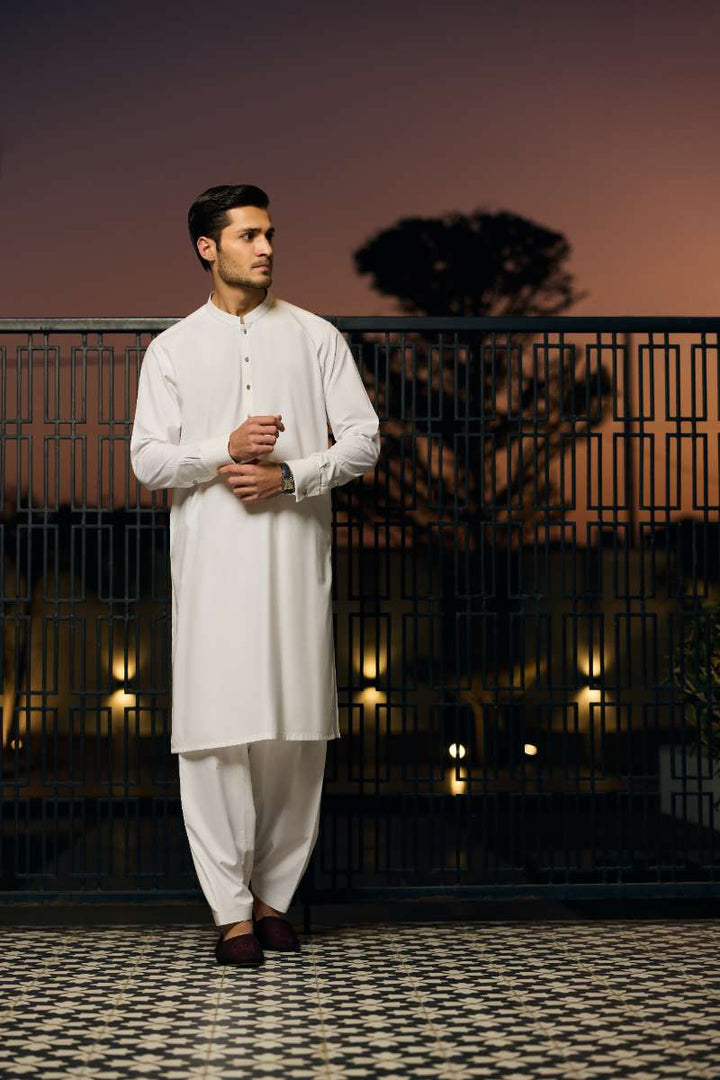 Deepak Perwani - Boski Linen Kurta Shalwar For Men - Ivory - 2 Piece - Studio by TCS