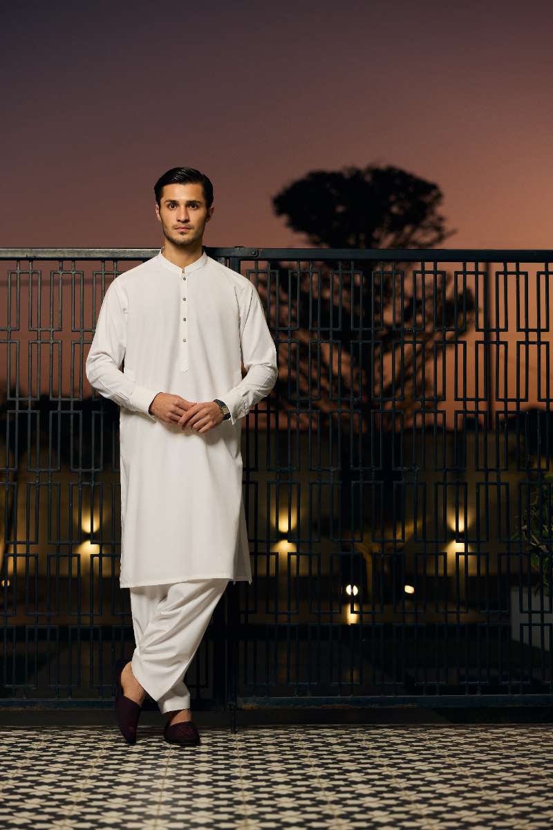 Deepak Perwani - Boski Linen Kurta Shalwar For Men - Ivory - 2 Piece - Studio by TCS