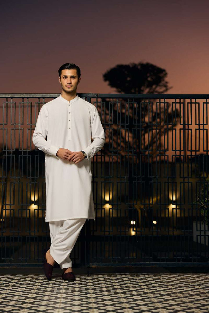 Deepak Perwani - Boski Linen Kurta Shalwar For Men - Ivory - 2 Piece - Studio by TCS