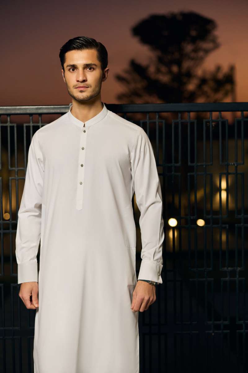Deepak Perwani - Boski Linen Kurta Shalwar For Men - Ivory - 2 Piece - Studio by TCS