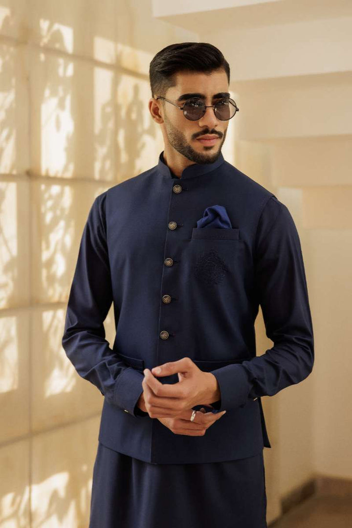 Deepak Perwani - Boski Kurta Shalwar For Men - Navy Blue - 2 Piece - Studio by TCS