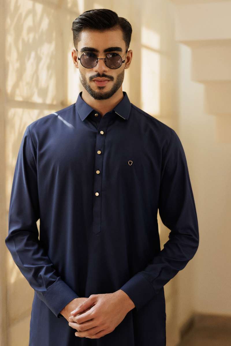 Deepak Perwani - Boski Kurta Shalwar For Men - Navy Blue - 2 Piece - Studio by TCS