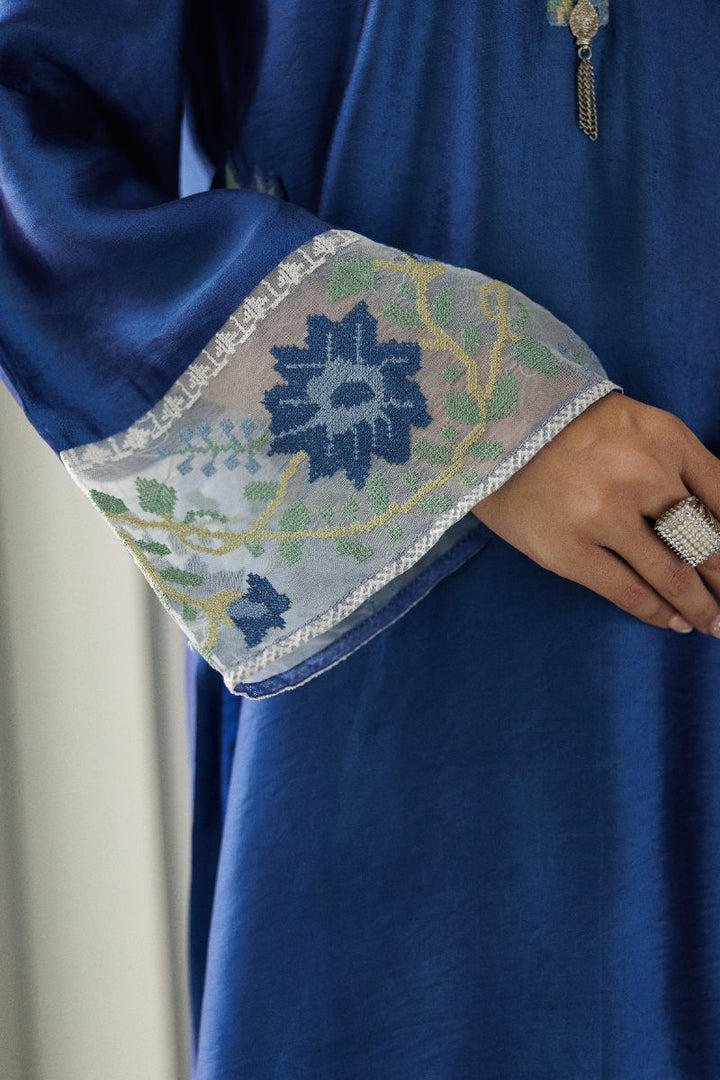 Deepak Perwani - Blue Waters Sheesha Silk Embroidered Suit For Women - Sapphire Blue - 2 Piece