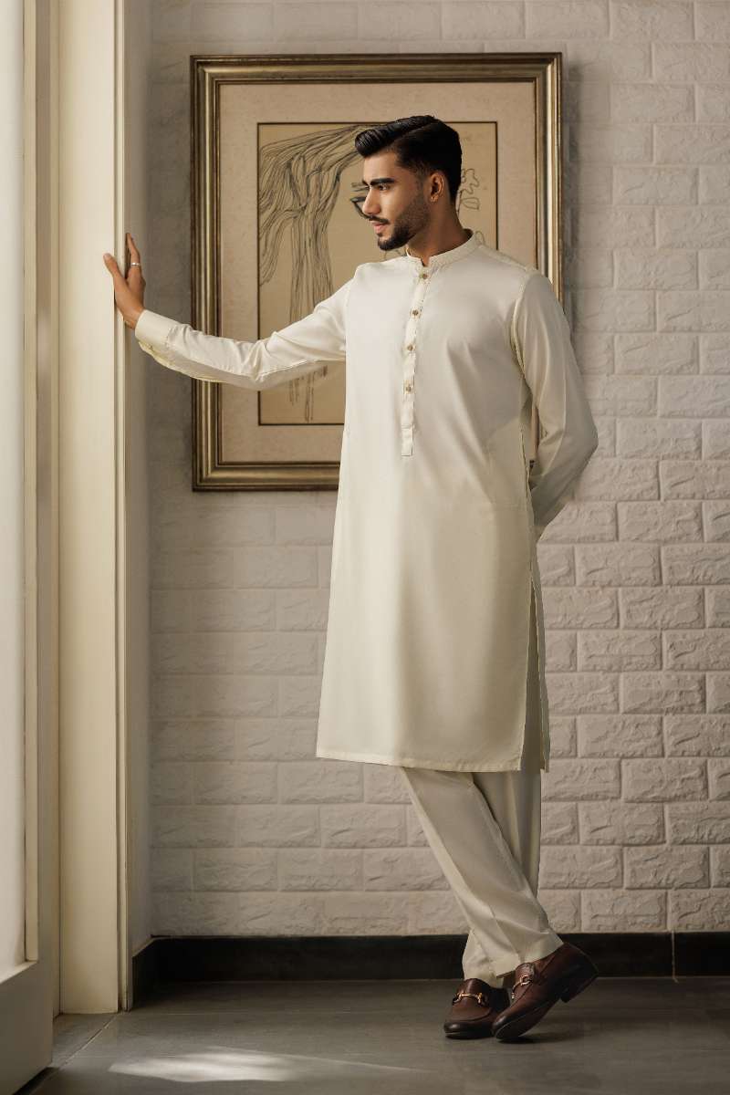 Deepak Perwani - Boski Kurta Shalwar For Men - Off White - 2 Piece - Studio by TCS