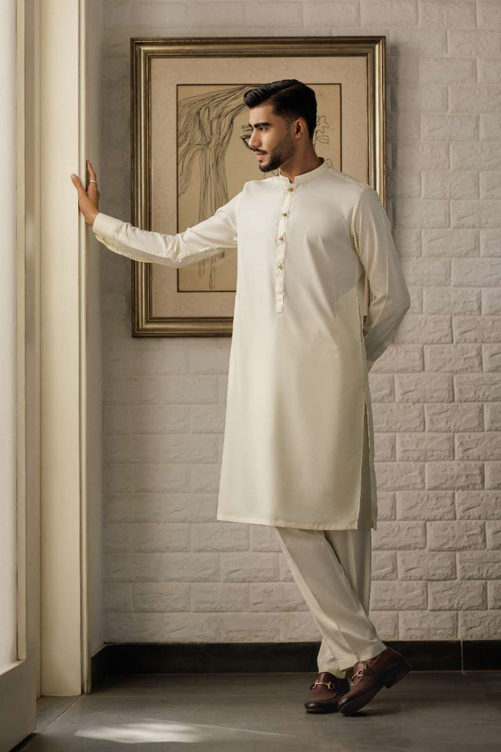 Deepak Perwani - Boski Kurta Shalwar For Men - Off White - 2 Piece - Studio by TCS