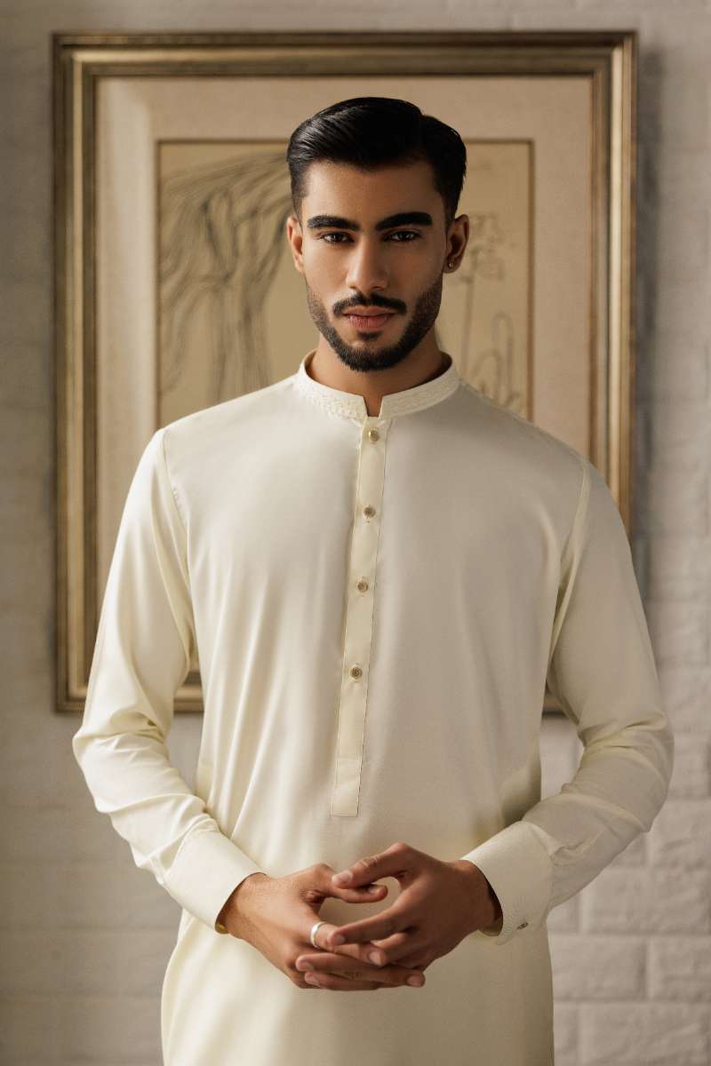 Deepak Perwani - Boski Kurta Shalwar For Men - Off White - 2 Piece - Studio by TCS