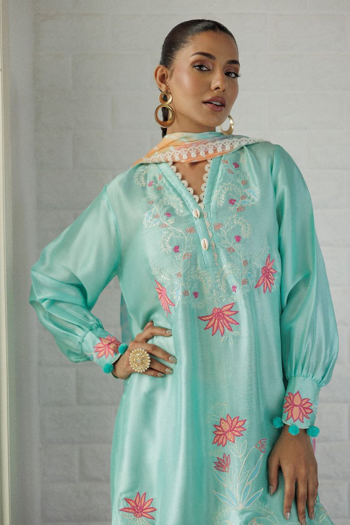 Deepak Perwani - Green Lotus Silk Embroidered Suit For Women - Green - 2 Piece