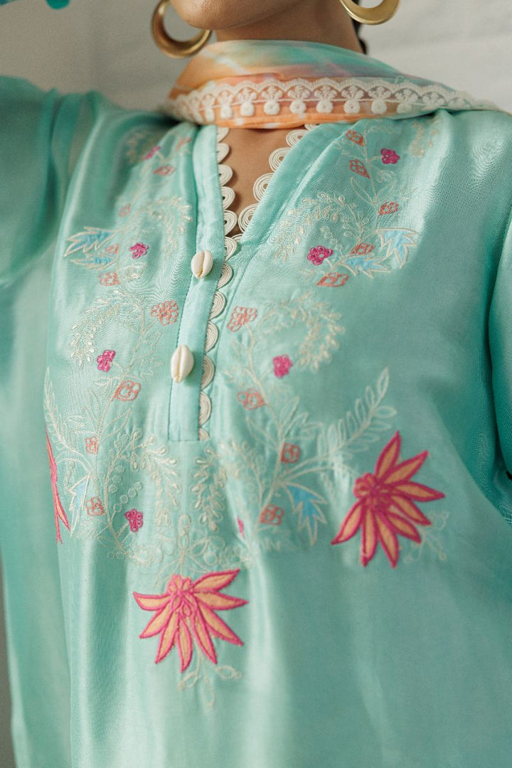 Deepak Perwani - Green Lotus Silk Embroidered Suit For Women - Green - 2 Piece