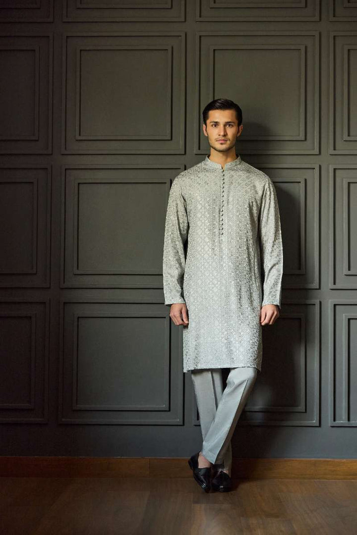 Deepak Perwani - Chikan Kurta Pajama For Men - Grey - 2 Piece - Studio by TCS
