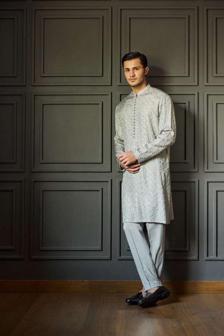 Deepak Perwani - Chikan Kurta Pajama For Men - Grey - 2 Piece - Studio by TCS