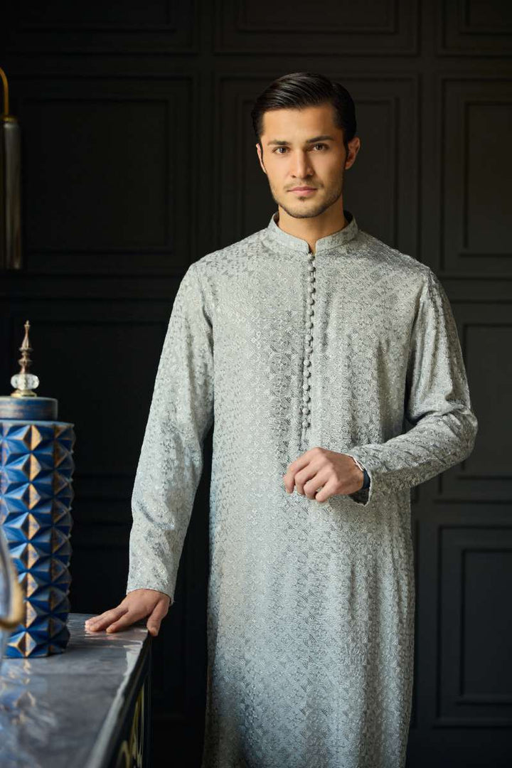 Deepak Perwani - Chikan Kurta Pajama For Men - Grey - 2 Piece - Studio by TCS