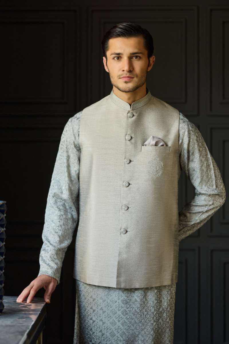 Deepak Perwani - Chikan Kurta Pajama For Men - Grey - 2 Piece - Studio by TCS