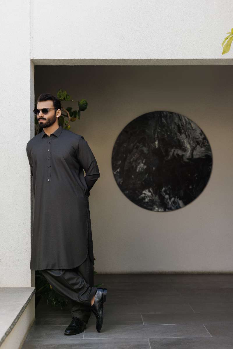 Deepak Perwani - Boski Linen  For Men - Dark Grey - 2 Piece - Studio by TCS