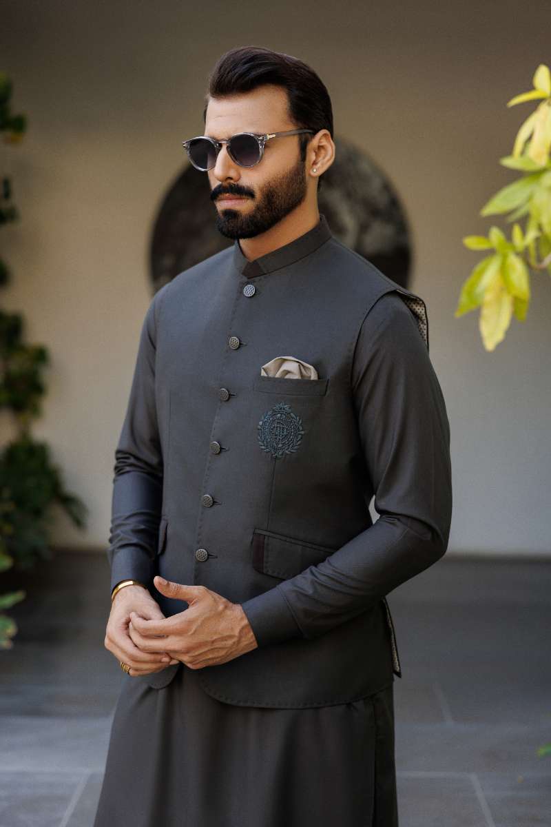 Deepak Perwani - Boski Linen  For Men - Dark Grey - 2 Piece - Studio by TCS