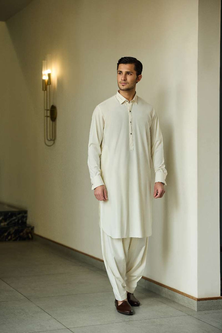 Deepak Perwani - Boski Linen Kurta Shalwar For Men - Cream - 2 Piece - Studio by TCS