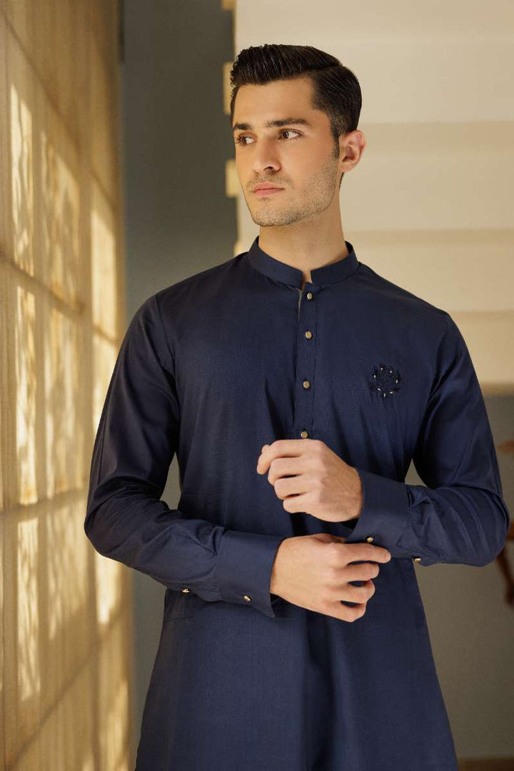 Deepak Perwani - Cotton Kurta Shalwar For Men - Blue - 2 Piece - Studio by TCS