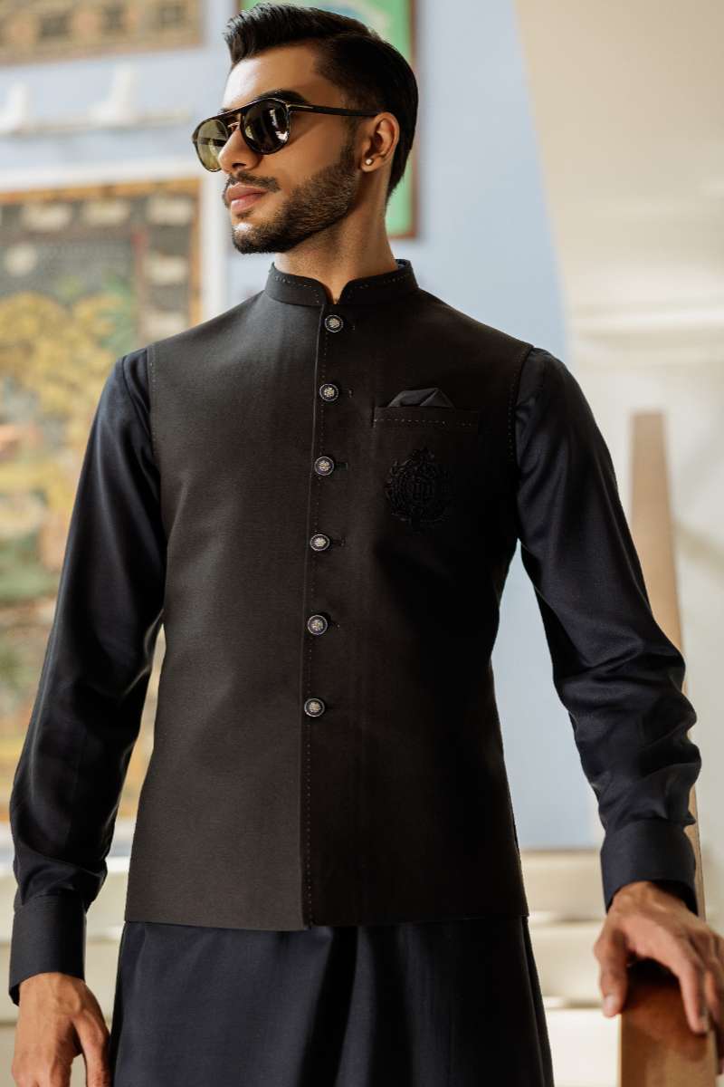 Deepak Perwani - Cotton Kurta Shalwar For Men - Black - 2 Piece - Studio by TCS