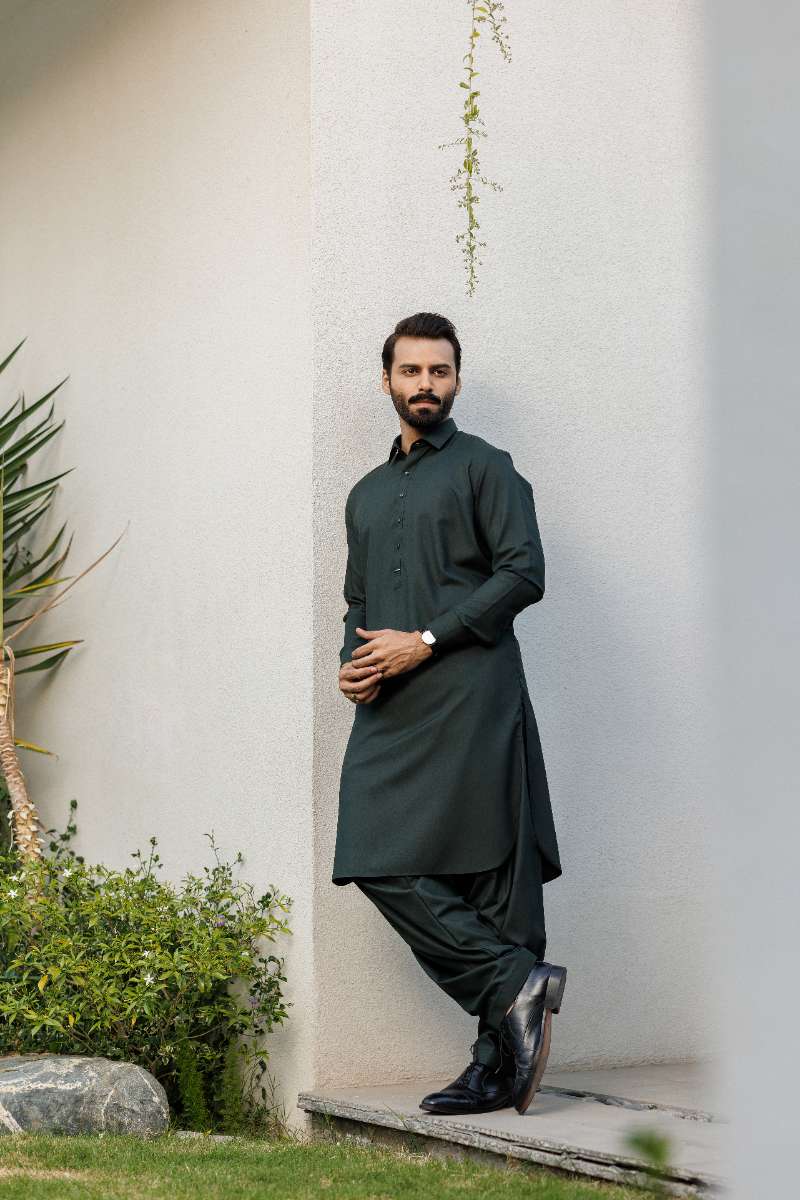 Deepak Perwani - Boski Linen  For Men - Dark Green - 2 Piece - Studio by TCS
