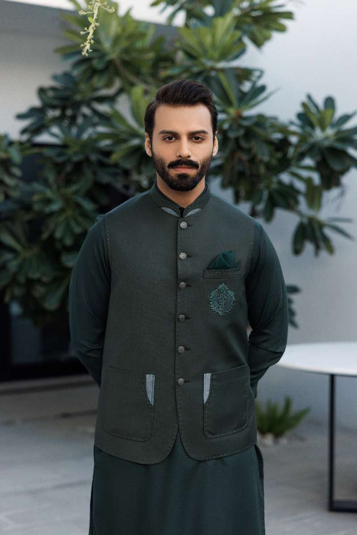 Deepak Perwani - Boski Linen  For Men - Dark Green - 2 Piece - Studio by TCS