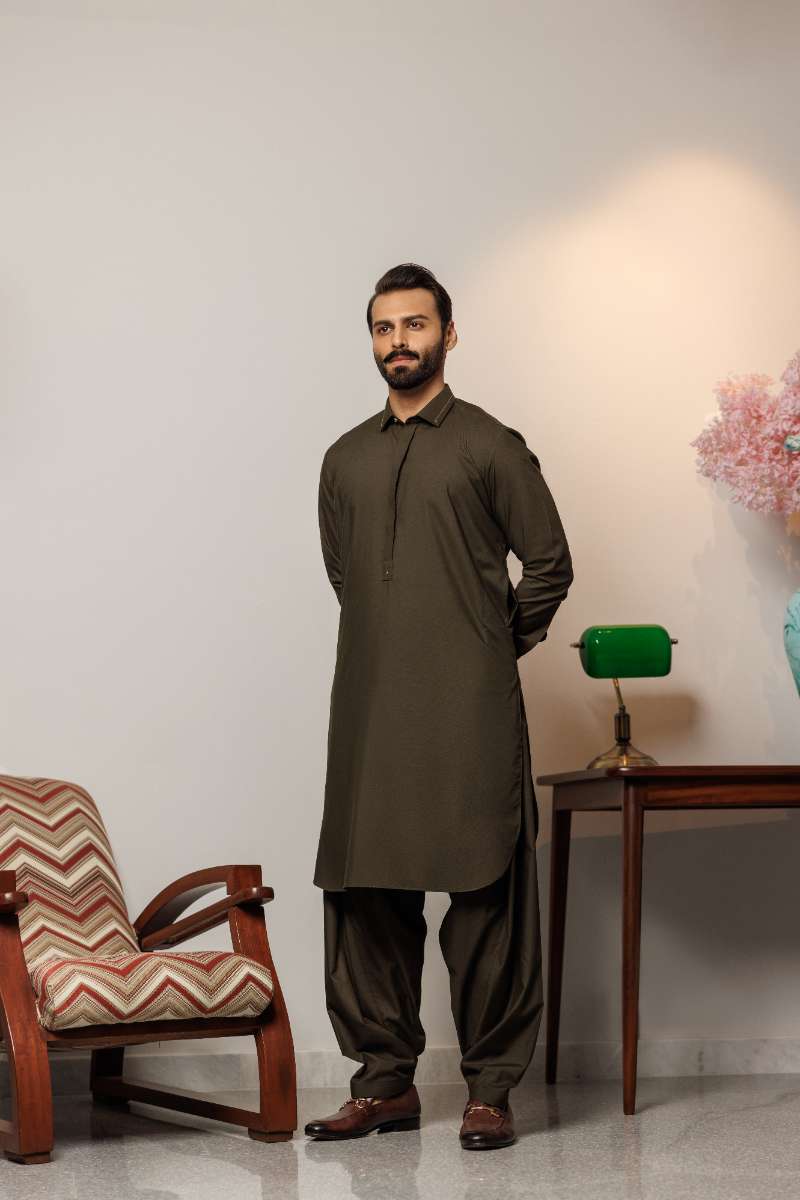 Deepak Perwani - Boski Linen  For Men - Mehndi Green - 2 Piece - Studio by TCS