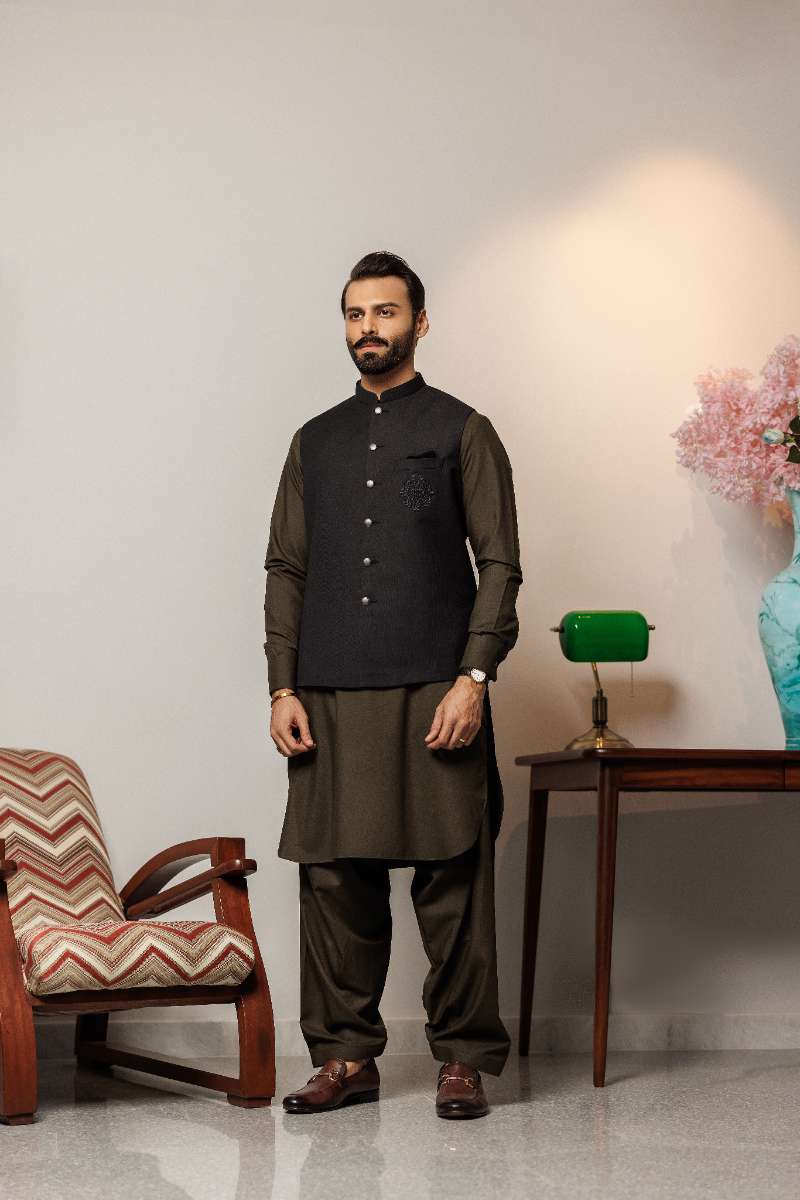 Deepak Perwani - Boski Linen  For Men - Mehndi Green - 2 Piece - Studio by TCS
