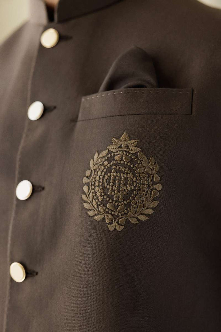 Deepak Perwani - Boski Linen Kurta Shalwar For Men - Dark Brown - 2 Piece - Studio by TCS