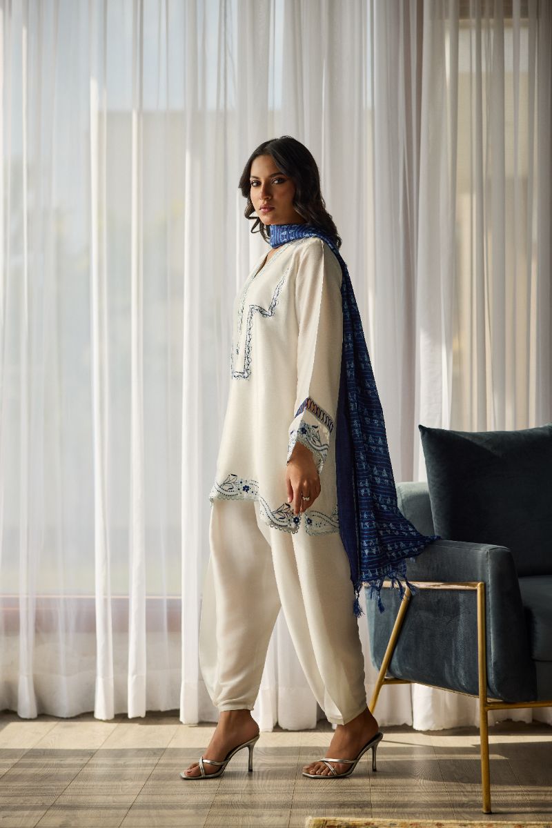Deepak Perwani - Serene Silk Embroidered Suit For Women - White - 2 Piece
