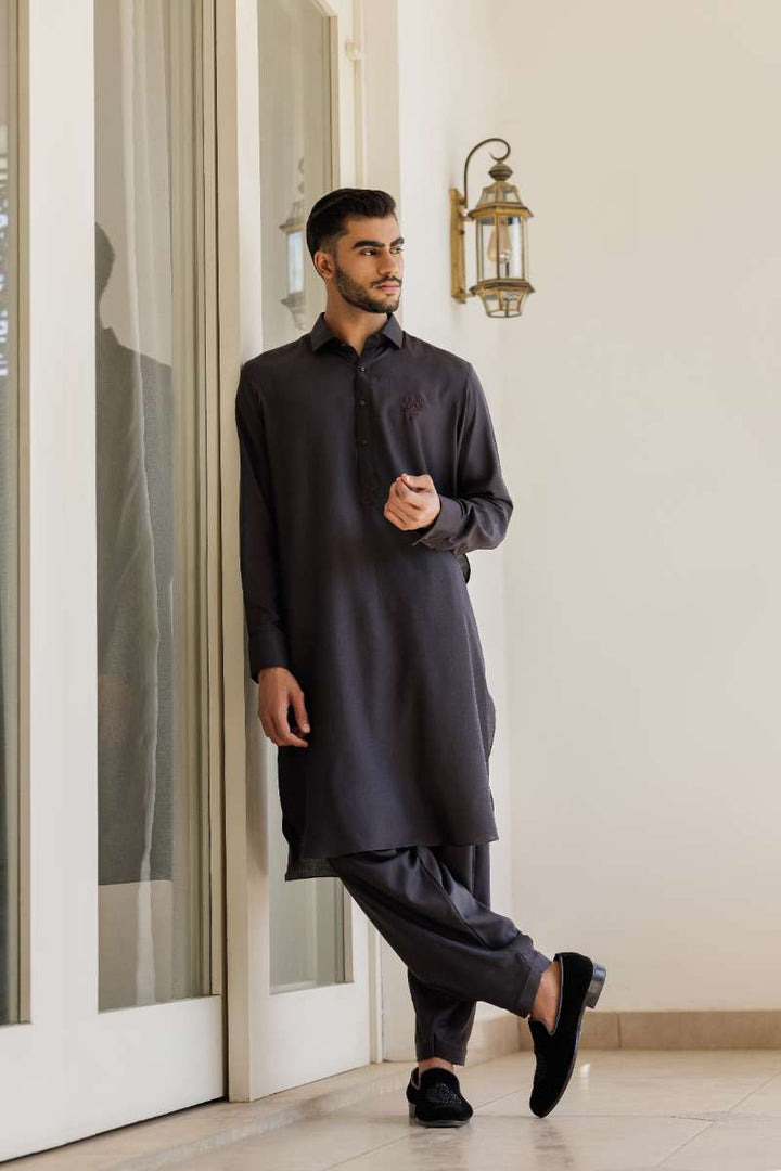 Deepak Perwani - Boski Linen Kurta Shalwar For Men - Brown - 2 Piece - Studio by TCS