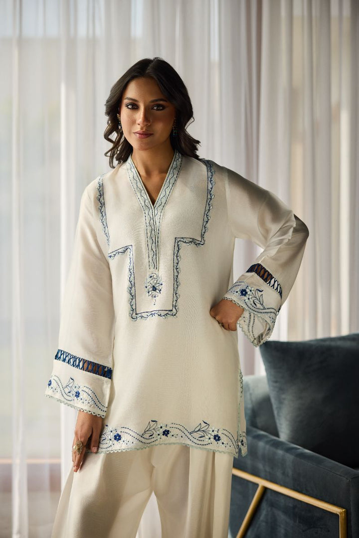 Deepak Perwani - Serene Silk Embroidered Suit For Women - White - 2 Piece