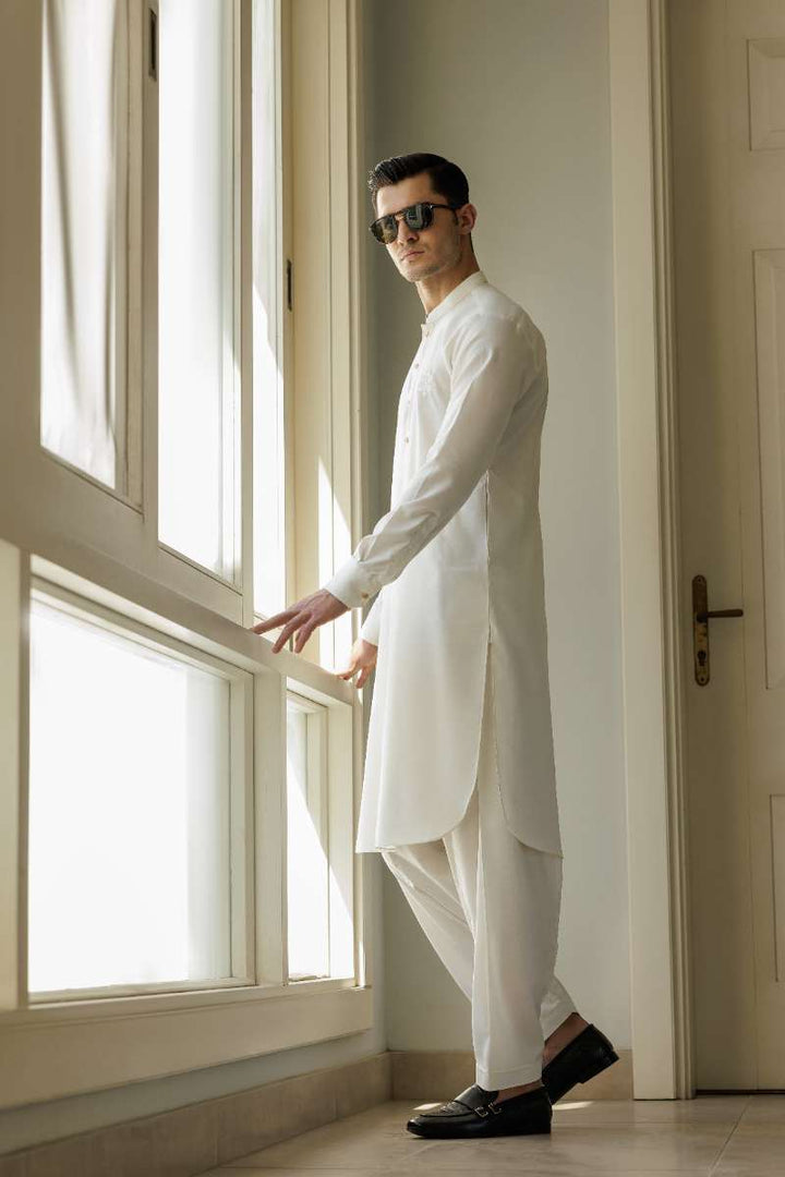 Deepak Perwani - Boski Linen Kurta Shalwar For Men - White - 2 Piece - Studio by TCS