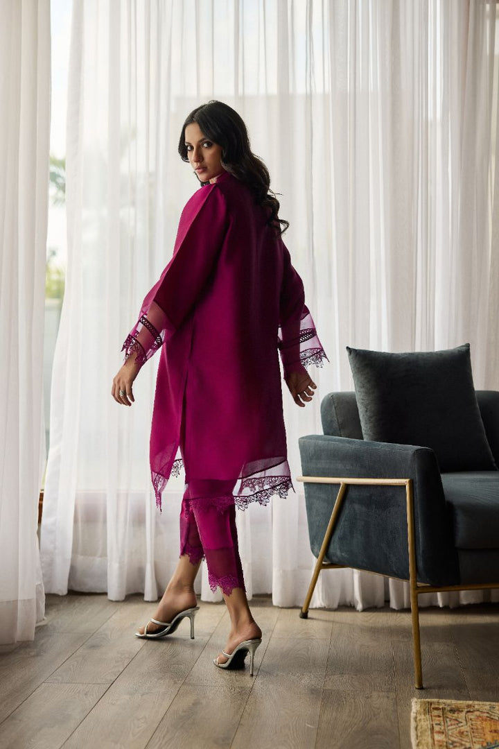 Deepak Perwani - Zaria Sheesha Silk Embroidered Suit For Women - Berry Magenta - 2 Piece