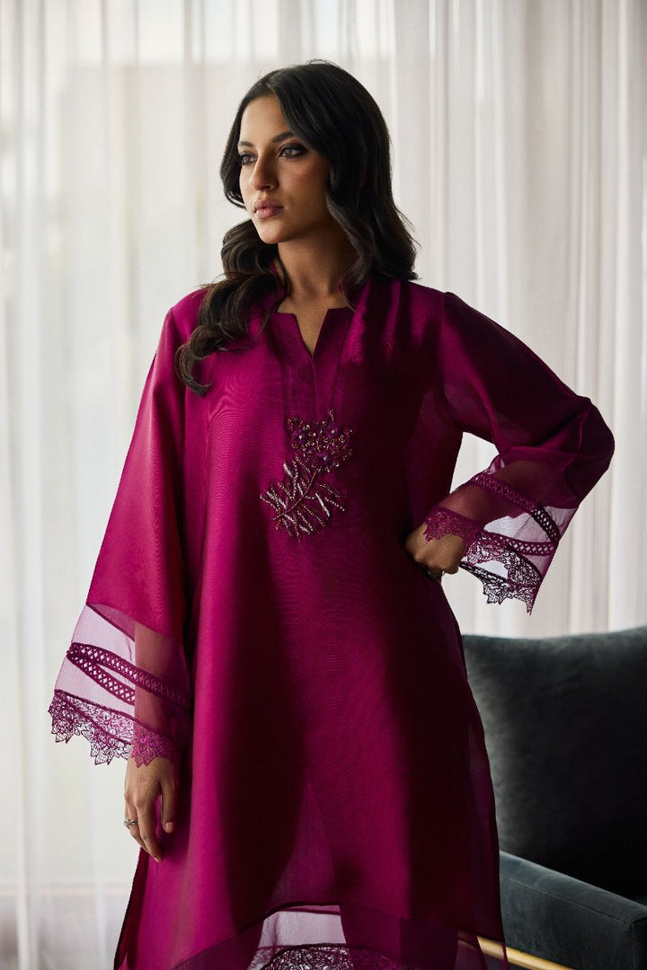 Deepak Perwani - Zaria Sheesha Silk Embroidered Suit For Women - Berry Magenta - 2 Piece