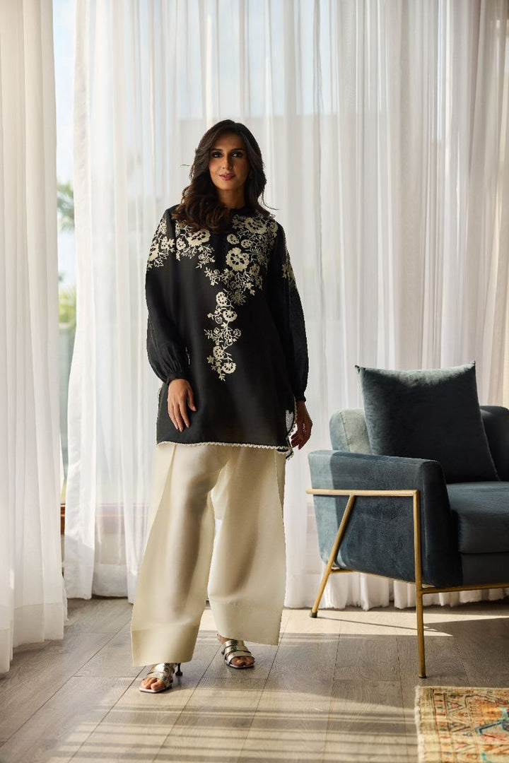 Deepak Perwani - Amani Silk Embroidered Suit For Women - Black - 2 Piece