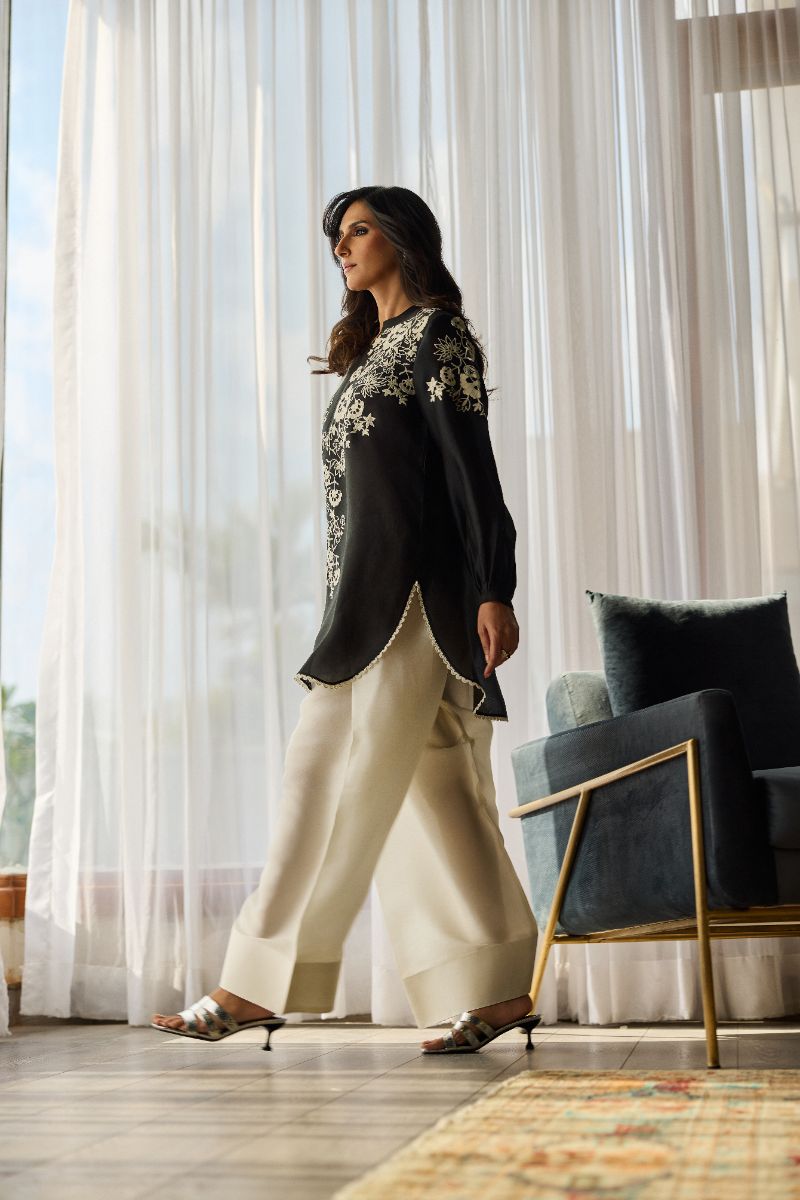 Deepak Perwani - Amani Silk Embroidered Suit For Women - Black - 2 Piece