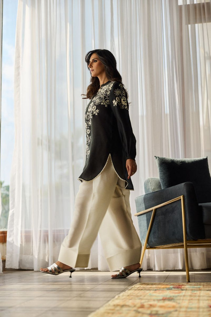 Deepak Perwani - Amani Silk Embroidered Suit For Women - Black - 2 Piece