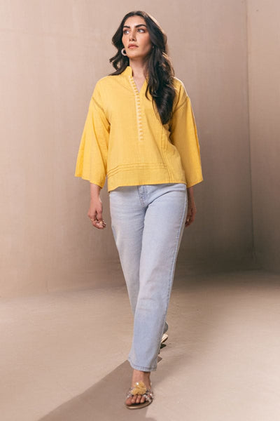 Image - Yellow Embroidered Shirt - 1 Piece - Yellow - Cross Hatch - Studio by TCS