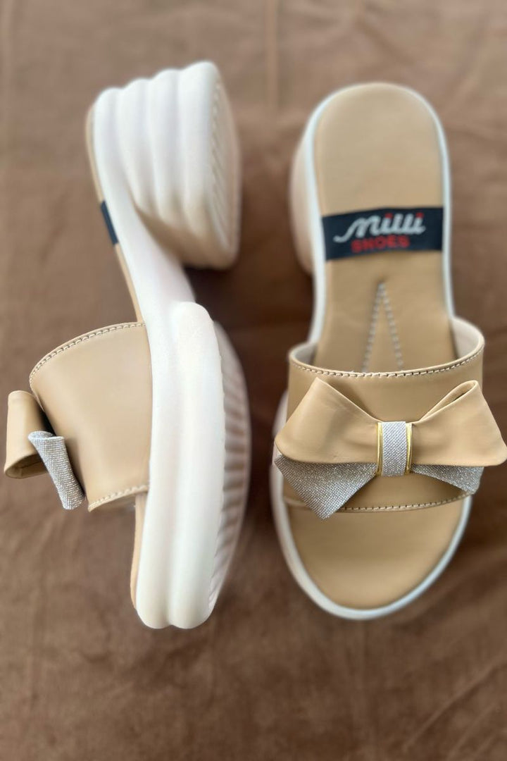 MILLI SHOES - Casual Bow Slides - Nude