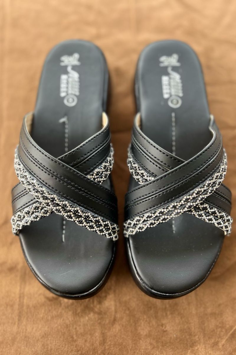 MILLI SHOES - Cross Strap Slides - Black