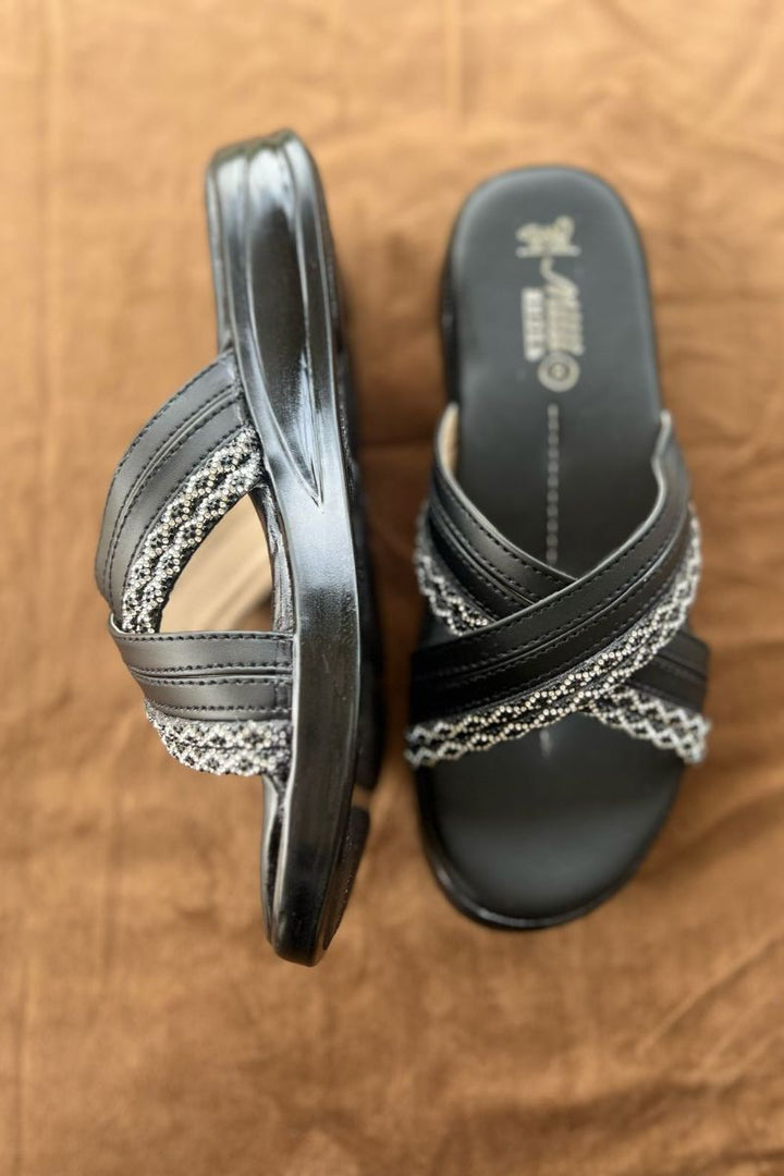 MILLI SHOES - Cross Strap Slides - Black
