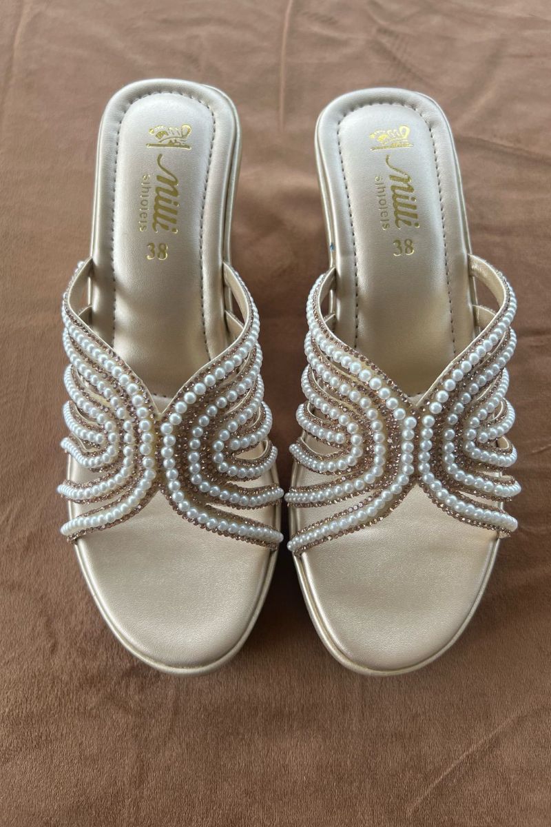 MILLI SHOES - WEDGE HEEL SLIDES - Dull Gold