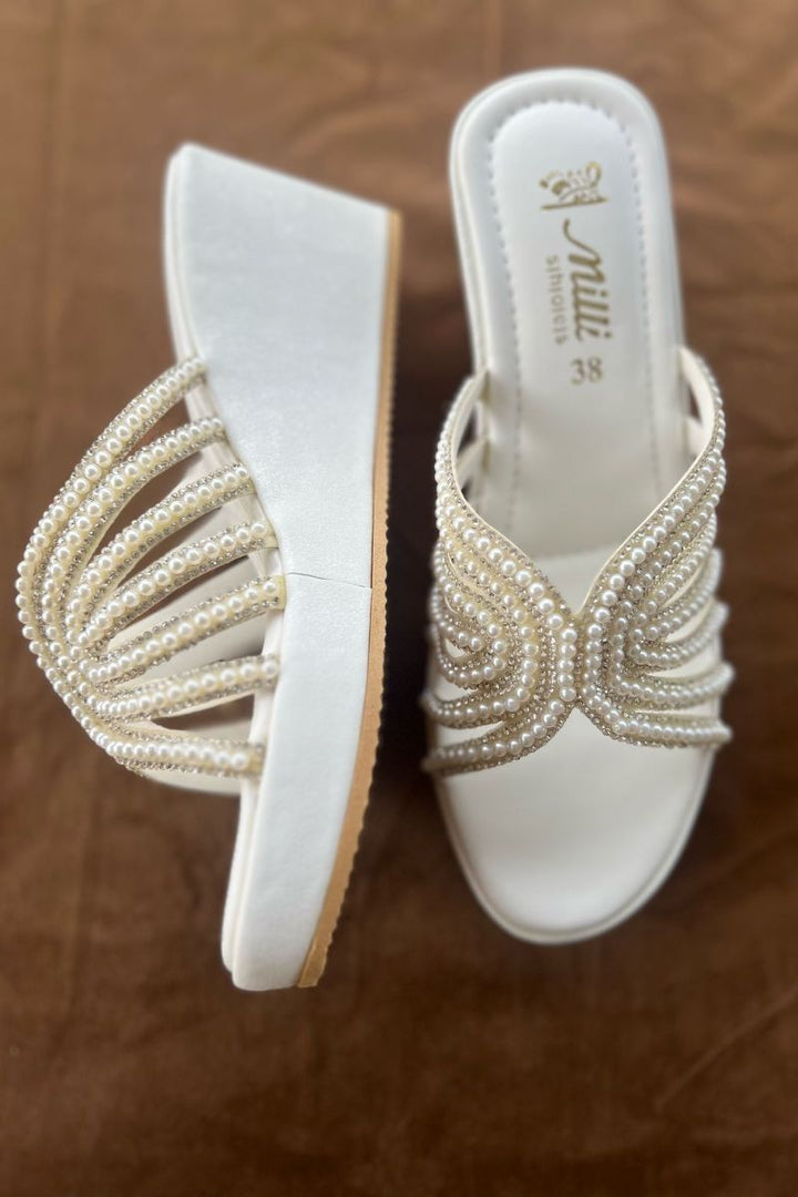 MILLI SHOES - WEDGE HEEL SLIDES - White
