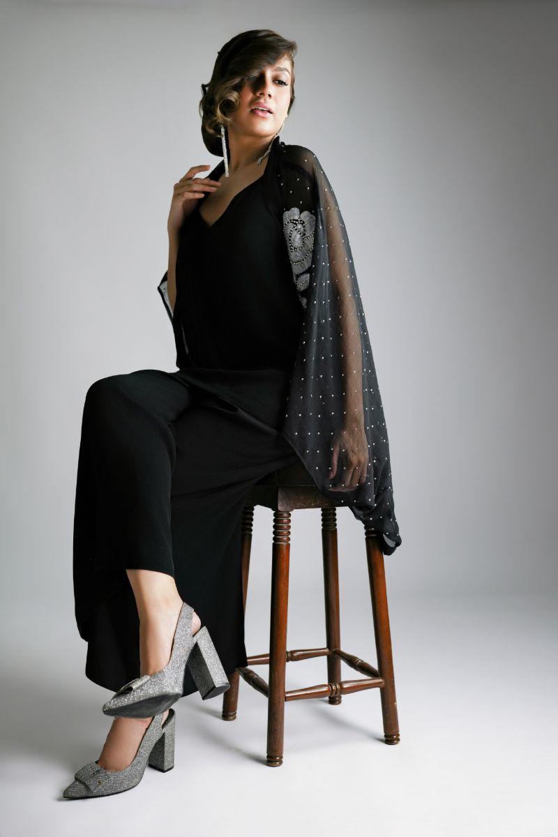 Maheen Khan - BLACK WATERFALL Jacket - BLENDED CHIFFON - 1 Piece