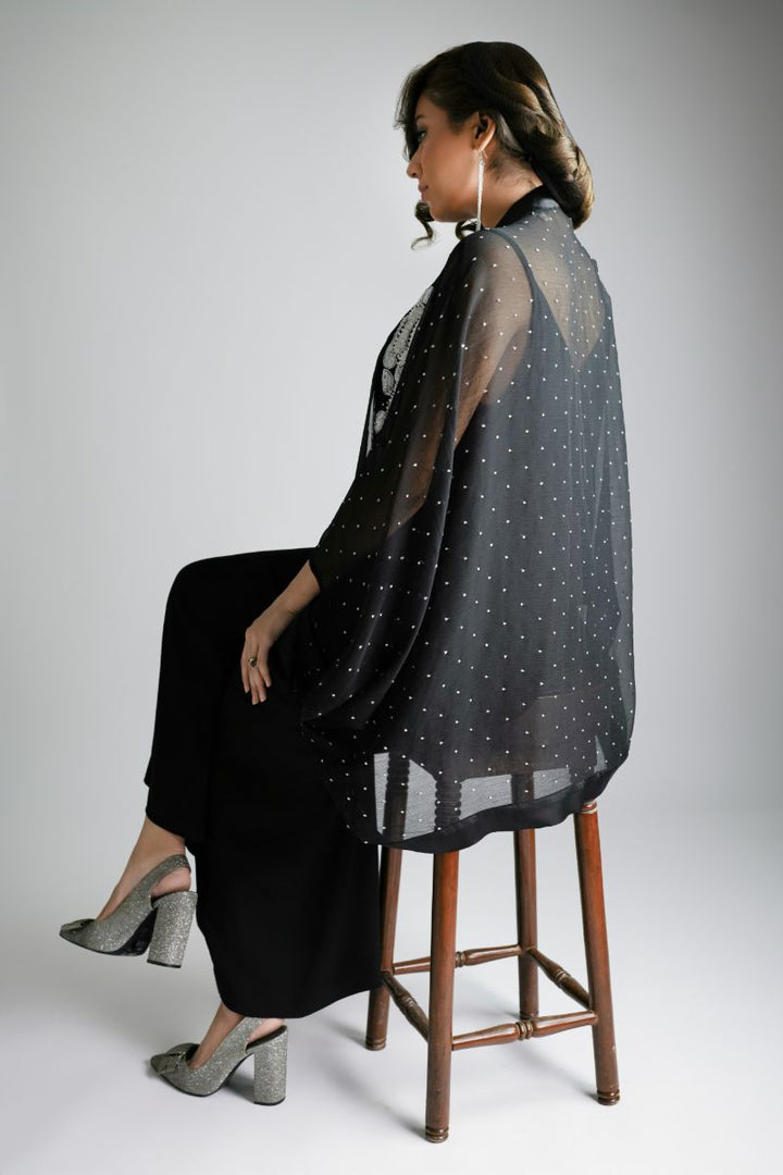 Maheen Khan - BLACK WATERFALL Jacket - BLENDED CHIFFON - 1 Piece