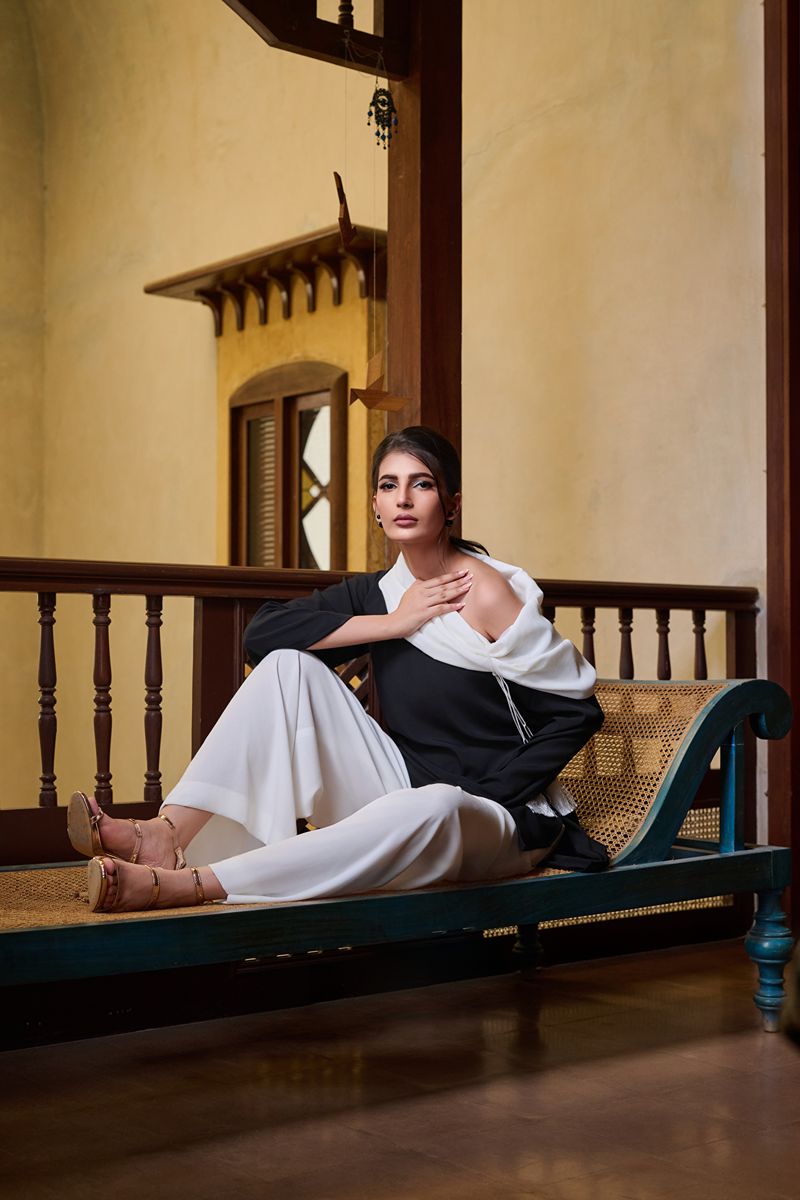 Maheen Khan - MINA - Crepe - Black & White - 1 Piece