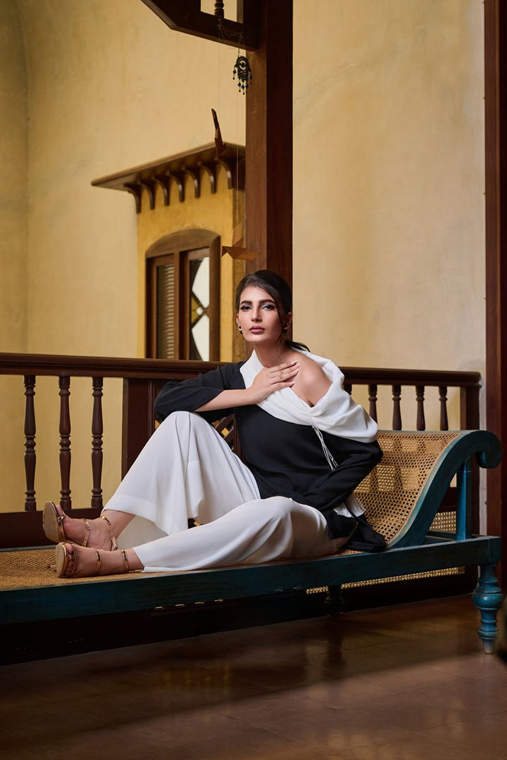 Maheen Khan - MINA - Crepe - Black & White - 1 Piece