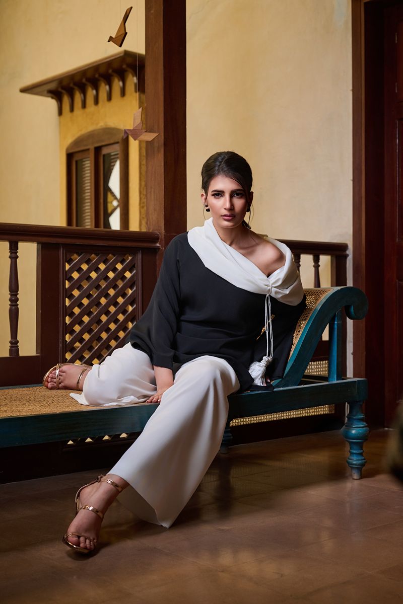 Maheen Khan - MINA - Crepe - Black & White - 1 Piece