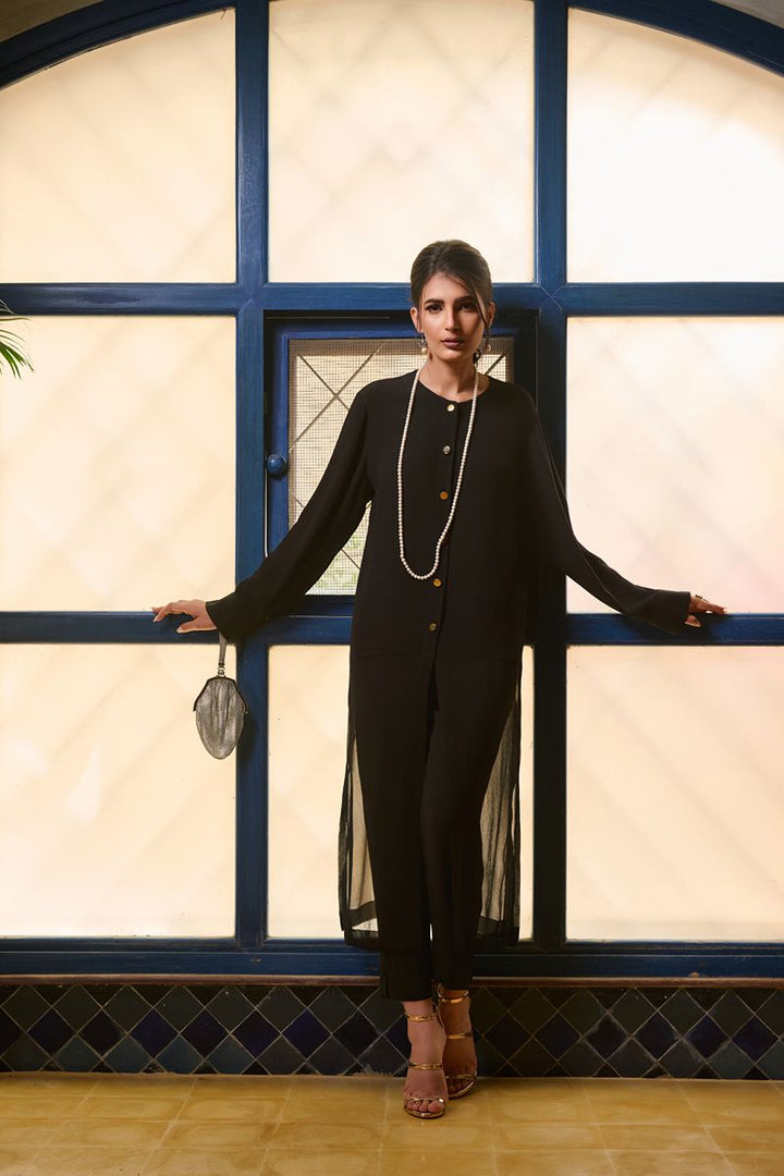 Maheen Khan - coco - Crepe + Blended Chiffon - Black - 1 Piece