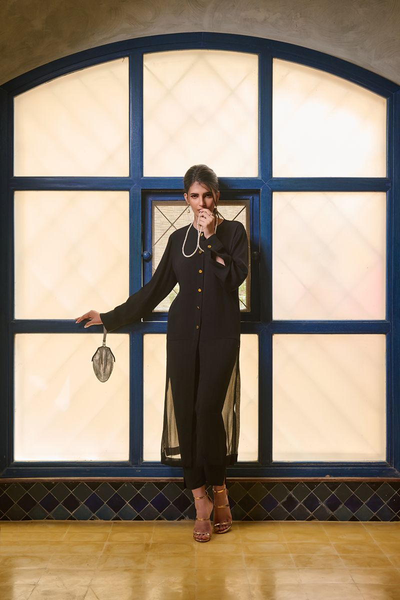 Maheen Khan - coco - Crepe + Blended Chiffon - Black - 1 Piece