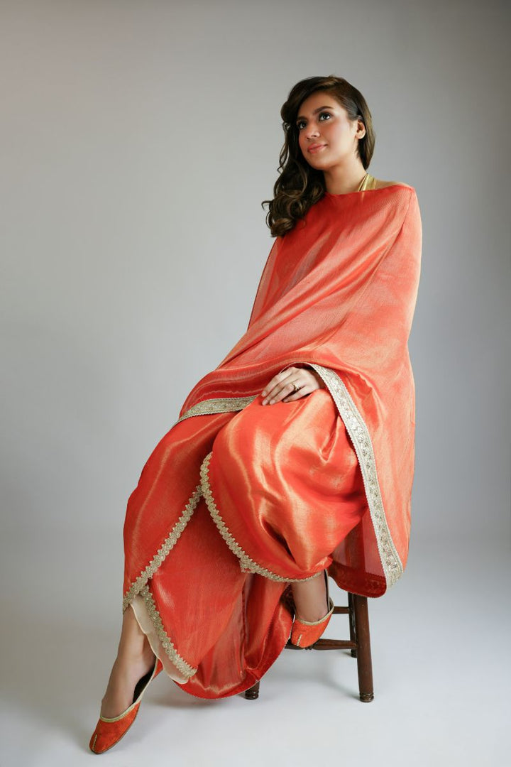 Maheen Khan - RED GOLD DHOTI SHALWAR - PURE SILK MYSURI - 1 Piece